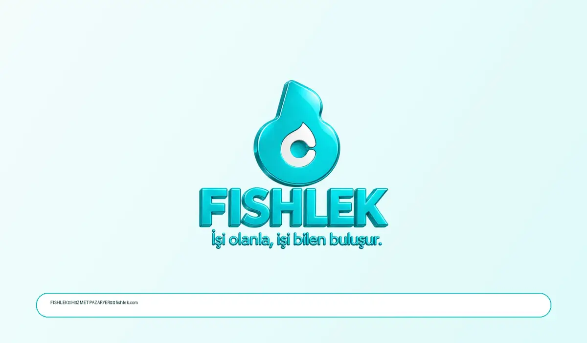 FISHLEK turkuaz 3D logosu ve hizmet pazaryeri proje görseli